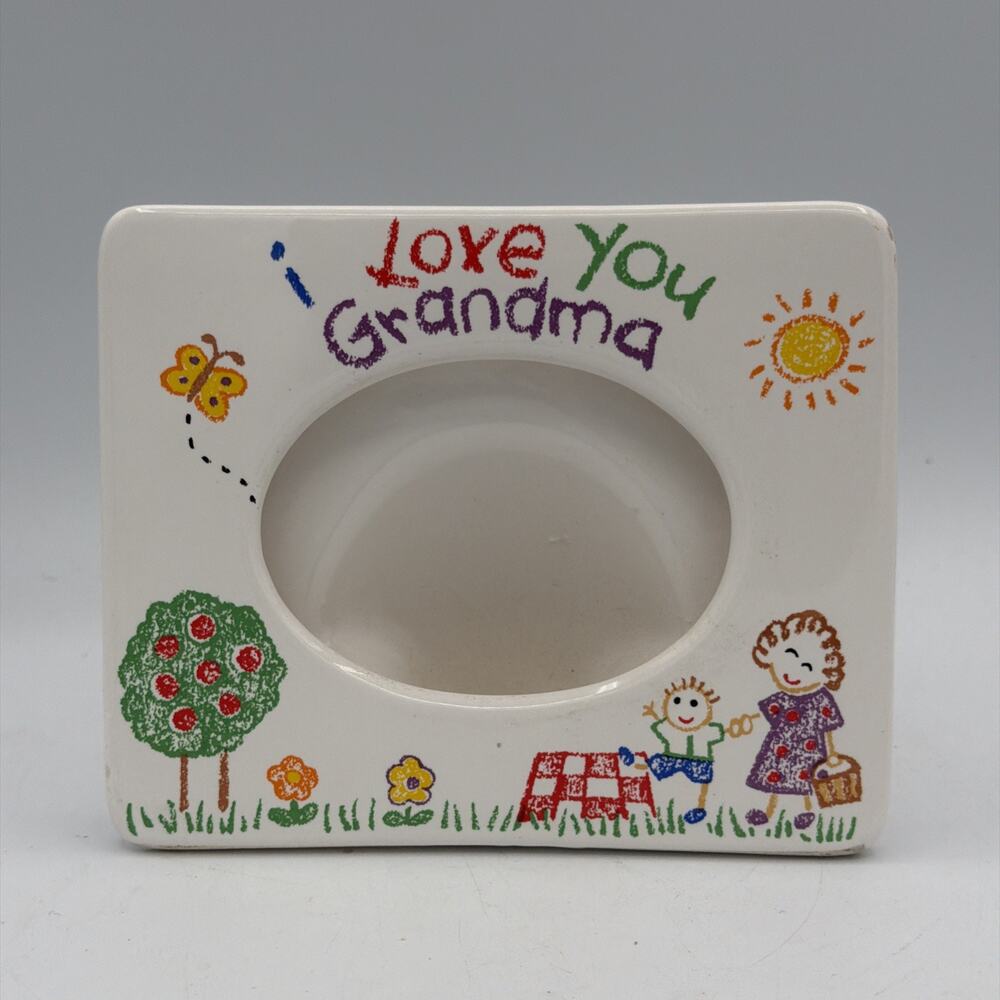 Vintage 90s I Love My Grandma and Grandpa Ceramic Picture Frame Russ 6" W x 5" H